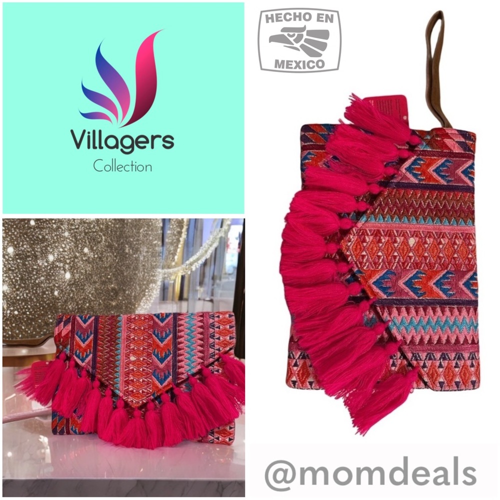 Ethnic Boho Large Clutch Suede Wristlet Bag Handmade Embroidery Tassels Indi NEW
